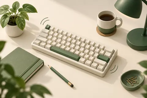 Illustration of a keyboard and notebook on a study desk